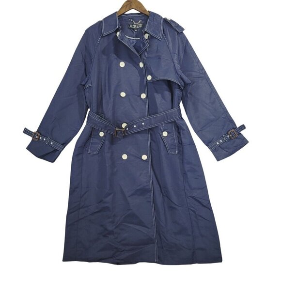 NWT J.Crew Womens Double-Breasted Navy Trench Coat 6 Recycled Polyester Button - Picture 3 of 12